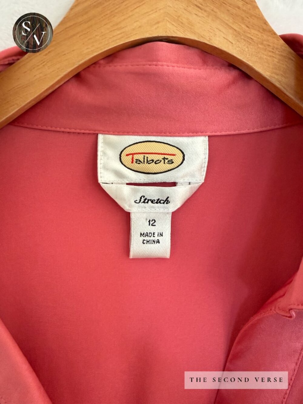 Vintage Talbots Stretch Silk Long Sleeve Buttondown Women's Coral Shirt Size 12 - Picture 9 of 10